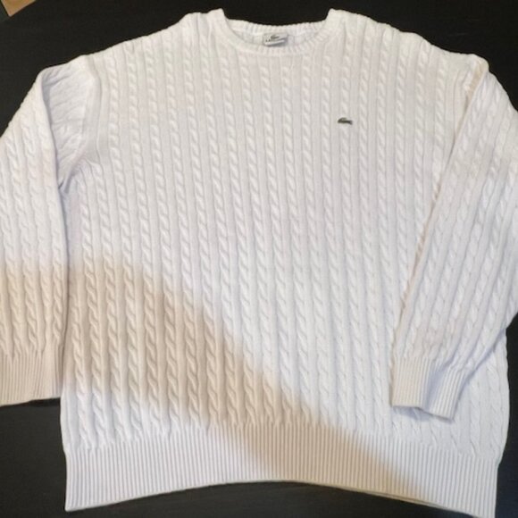 ✨ Lacoste White Cable Knit Sweater Size 9 – 100% Cotton – Classic Croc Logo ✨ - Picture 5 of 11